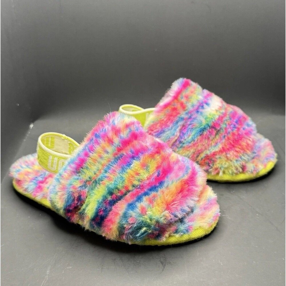 UGG Fluff Yeah Girl’s US 10 Faux Fur Slippers Tie Dye Multicolor (Bx 5)